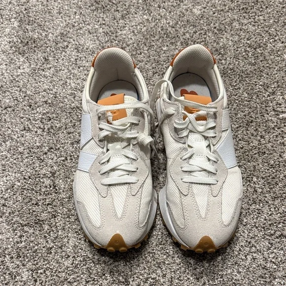 New Balance 327 Women's Sneakers in Cream and Tan - Picture 2 of 9